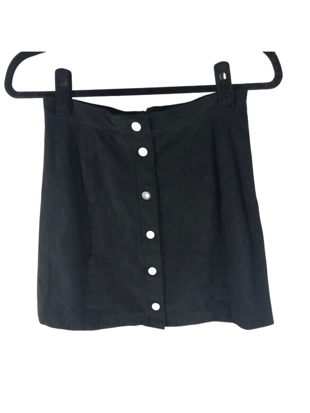 H&M Faux Suede Mini Skirt Button Detail Front A Line Black 4